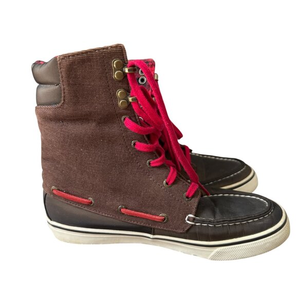 Sperry Top Sider 9301242 brown lace up boots shoes warm plaid interior 6 1/2M - Picture 2 of 9
